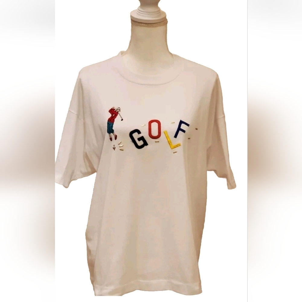 Vintage Fruit of The Loom Embroidered Single Stitch White Tshirt Cotton Sz XL